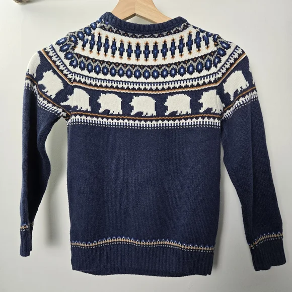 Janie and Jack Navy Blue Sweater with White and Brown Accents - Picture 2 of 4